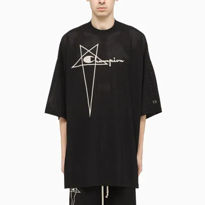 Champion X Rick Owens Black Oversized T-shirt With Logo Print