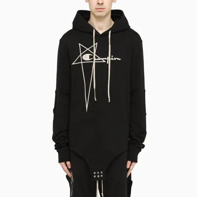 Champion X Rick Owens Black Logo-print Hoodie