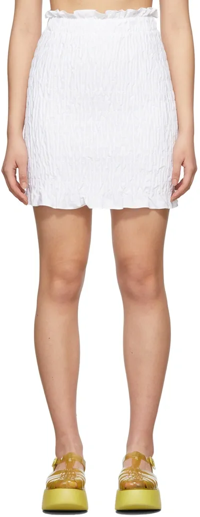 Msgm White Stretch Ruched Skirt In 01 Off White