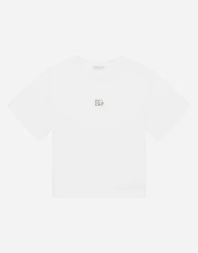 Dolce & Gabbana Kids' Jersey T-shirt With Dg Logo In White