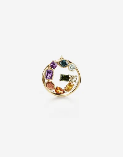 Dolce & Gabbana Rainbow Alphabet G Ring In Yellow Gold With Multicolor Fine Gems