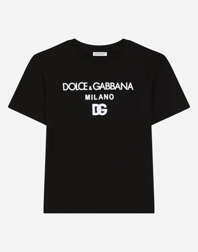 Dolce & Gabbana Kids' Jersey T-shirt With Dg Milano Print In Black