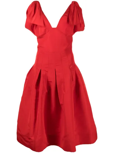 Oscar De La Renta Off-the-shoulder Bow-embellished Silk-taffeta Dress In Red