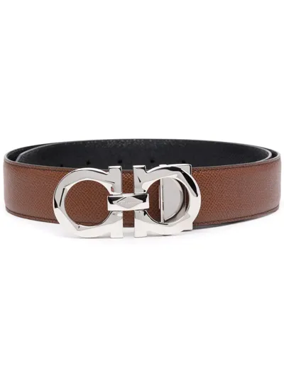 Ferragamo Reversible Gancini-buckle Belt In Brown