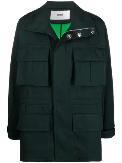 Ami Alexandre Mattiussi Multi-pocket Long-sleeve Parka In Green