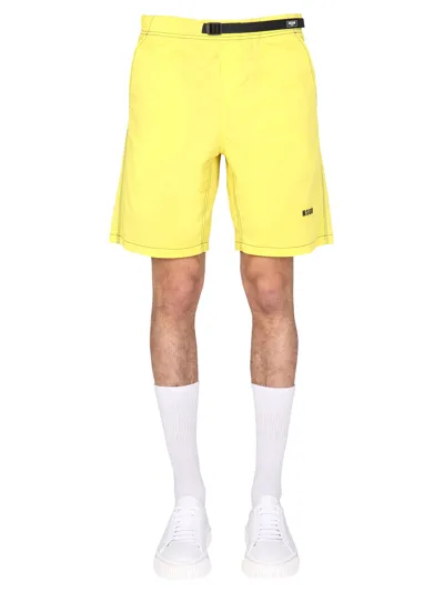 Msgm Logo Embroidery Bermuda In Yellow