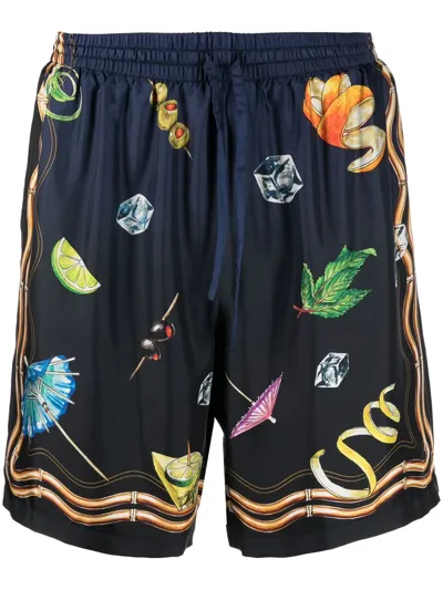 Casablanca Blue Silk Printed Bermuda Shorts In Casa Club Sunset