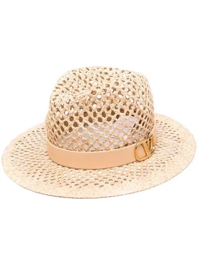 Valentino Garavani Straw Vlogo Signature Fedora In Beige