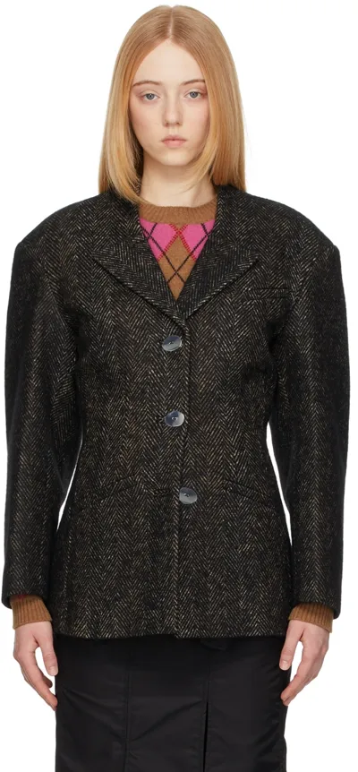 Ganni Black Tweed Structured Blazer