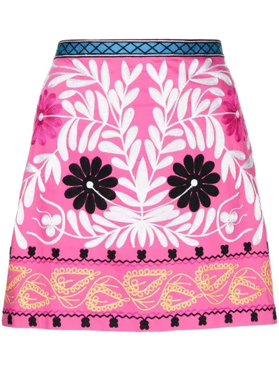 Alexis Floral-embroidered Mini Skirt In Pink