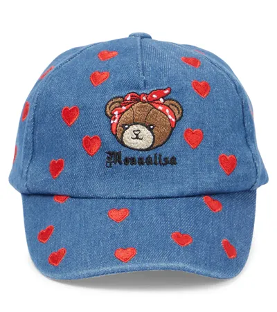 Monnalisa Kids' Embroidered Denim Baseball Cap In Stone Bleach