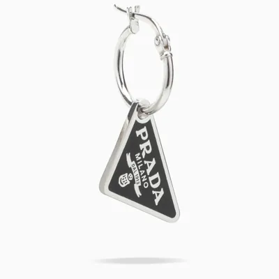 Prada Men's Triangle Logo Drop Earring In Metal