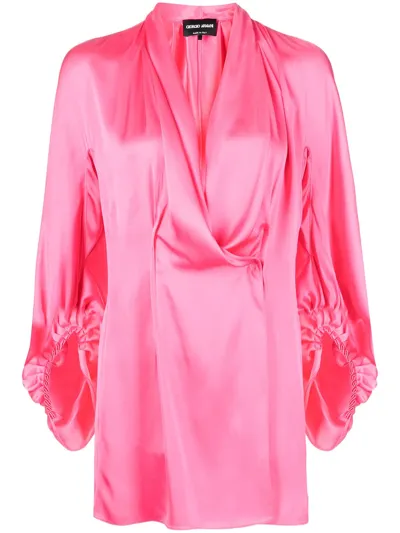 Giorgio Armani Draped-detail Silk Blouse In Fuchsia