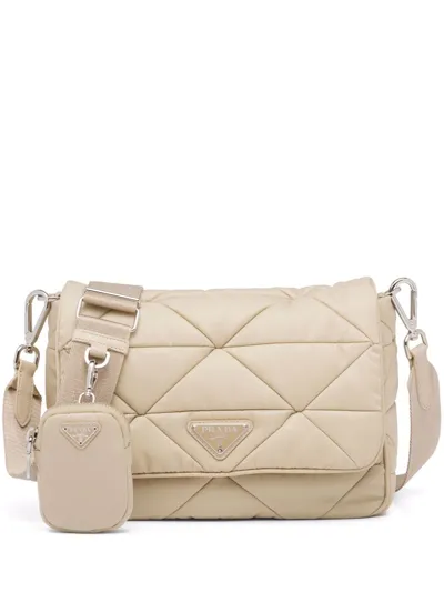 Prada Padded Re-nylon Shoulder Bag In Beige