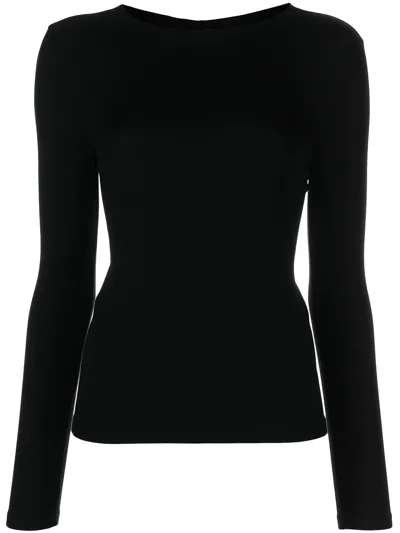 Ag Boat-neck Long-sleeve Jersey Top In Schwarz