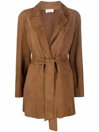 P.a.r.o.s.h Brown Suede Belted Jacket In Beige