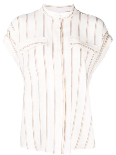 Woolrich Fluid Stripe Shirt Tunic Bianco-beige Linen Woman In White Stripe