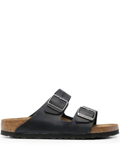 Birkenstock Arizona Leather Bucked Sandals In Black