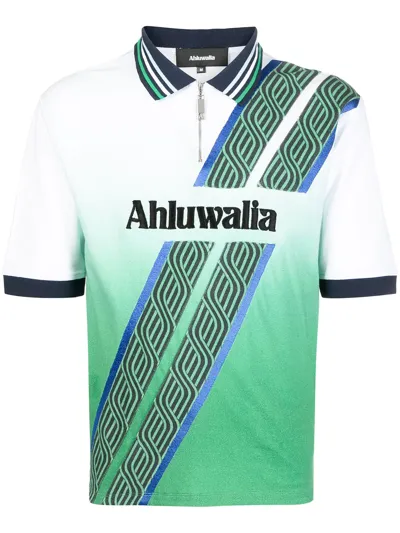 Ahluwalia Football Organic-cotton Polo Shirt In Green White Blue