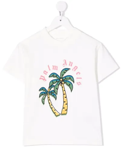 Palm Angels Kids' Palm Tree Logo-print T-shirt In White