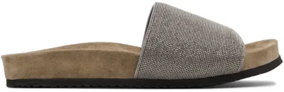 Brunello Cucinelli Bead-embellished Suede Slides In Grey