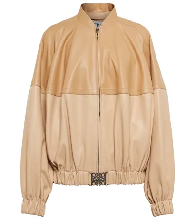 Loewe Two-tone Leather Bomber Jacket In Beige