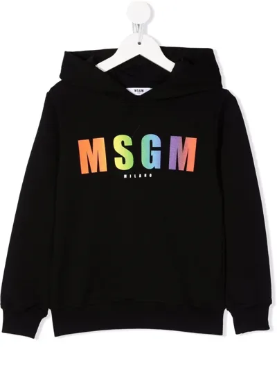 Msgm Teen Boys Black Logo Hoodie