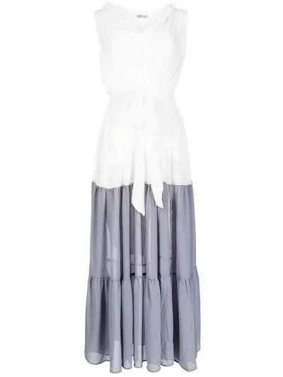 Baruni Belted Tiered Evening Gown In White