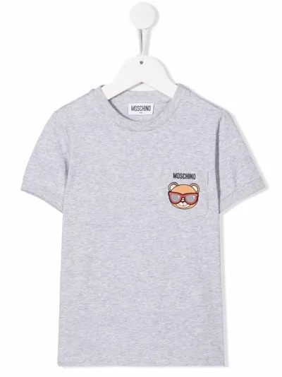 Moschino Kids' Teddy Bear-print Short-sleeved T-shirt In Grey