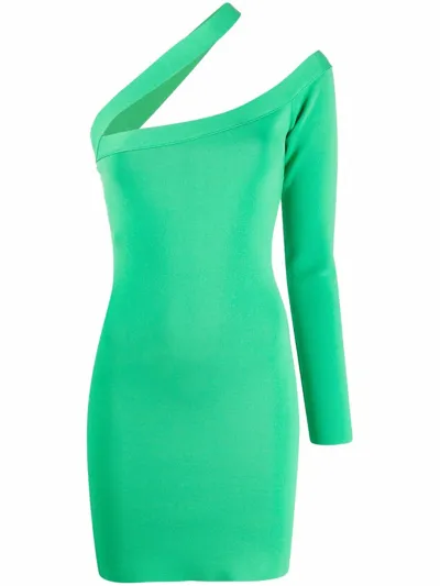 Gauge81 Alzira One-sleeve Cutout Stretch-knit Mini Dress In Green