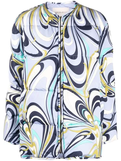 Emilio Pucci Onde-print Quilted Jacket In Blue