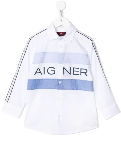 Aigner Kids' Logo-print Striped Shirt In White