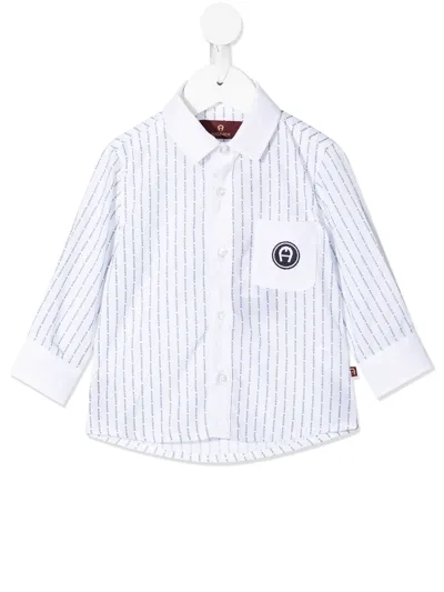 Aigner Babies' Logo-stripe Cotton Shirt In White