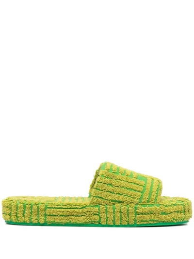 Bottega Veneta Stripe-print Terry-effect Slides In Parakeet Kiwi