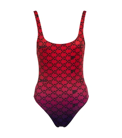 Off-white Logo Arrow-print Ombre One-piece Swimsuit In Red Black