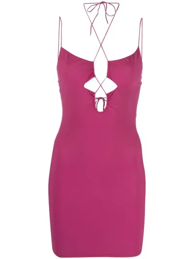 Amazuìn Halterneck Fitted Dress In Mauve