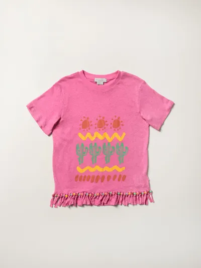 Stella Mccartney Kids' Fuchsia Linen Blend  T-shirt In Pink