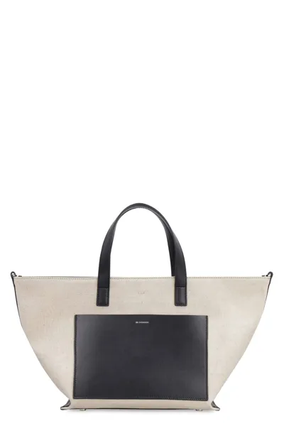 Jil Sander Canvas And Leather Handbag With Strap In Beige