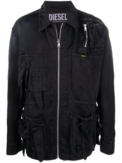 Diesel J-shapiro Zip-up Satin Jacket In Black