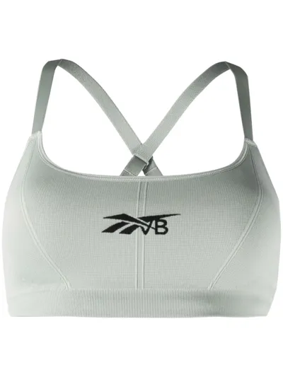 Victoria Beckham Logo-print Padded Stretch-jersey Sports Bra In Green