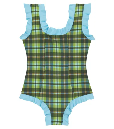 Marysia Bumby Kids' Kayenta Ruffled Checked Swimsuit In Meadow Plaid Print