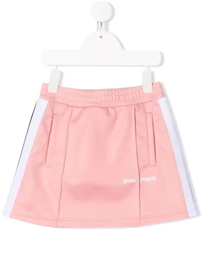 Palm Angels Kids Girls Pink Track Skirt With Logo Print In Pink White