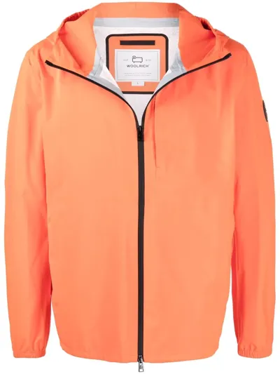 Woolrich Sleeve-logo Hooded Jacket In Orange