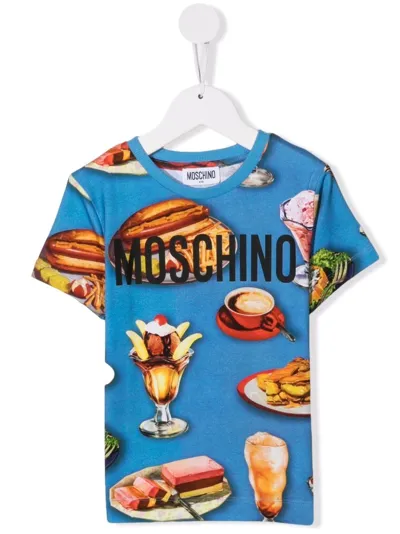 Moschino Kids' Logo Junkfood-print T-shirt In Blue