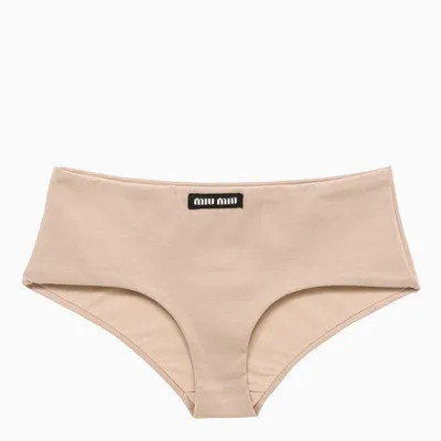 Miu Miu Powder Pink Logo-patch Coulotte Brief In Beige