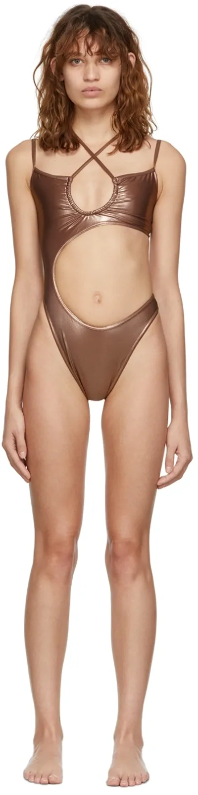 Andreädamo Ssense Exclusive Brown Asymmetric Swimsuit In 003 0477 Nude