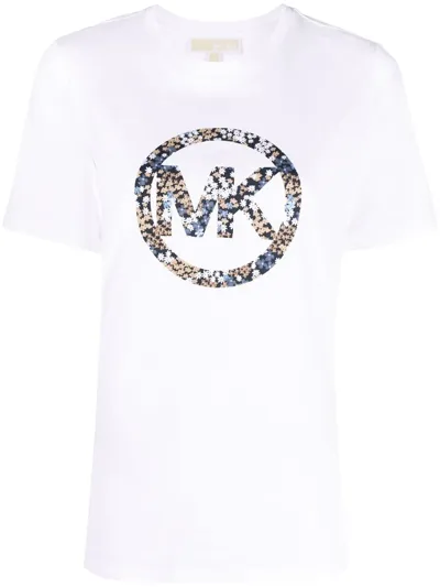 Michael Michael Kors Floral Logo-print Crew-neck T-shirt In White