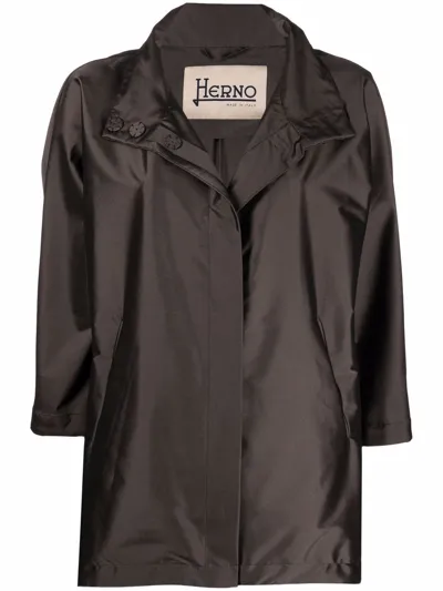 Herno Funnel Neck Zip-up Jacket In Brown