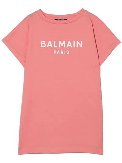 Balmain Kids' Logo-print Cotton T-shirt In Pink