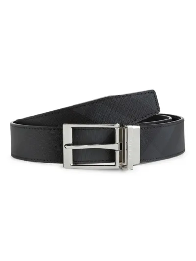 Burberry London Check Canvas Belt In Dark Charcoal